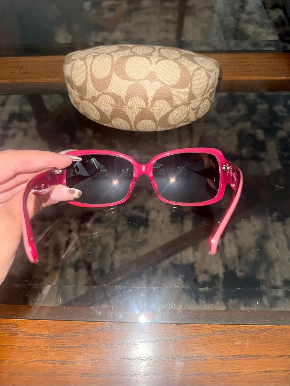 Coach Women's Burgundy Sunglasses with Beige Signature Case